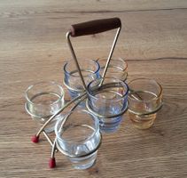 Vintage: Schnapsgläserhalter mit 6 Gläschen (1960er Jahre)