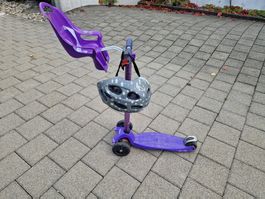 Micro Kinderroller 3-Rad mit Kindersitz und Velohelm,violett