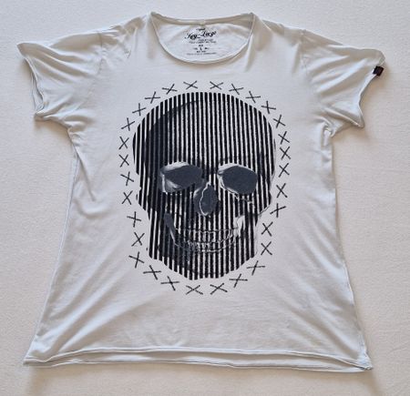 KEY Largo T-Shirt Totenkopf, Gr. L, weiss