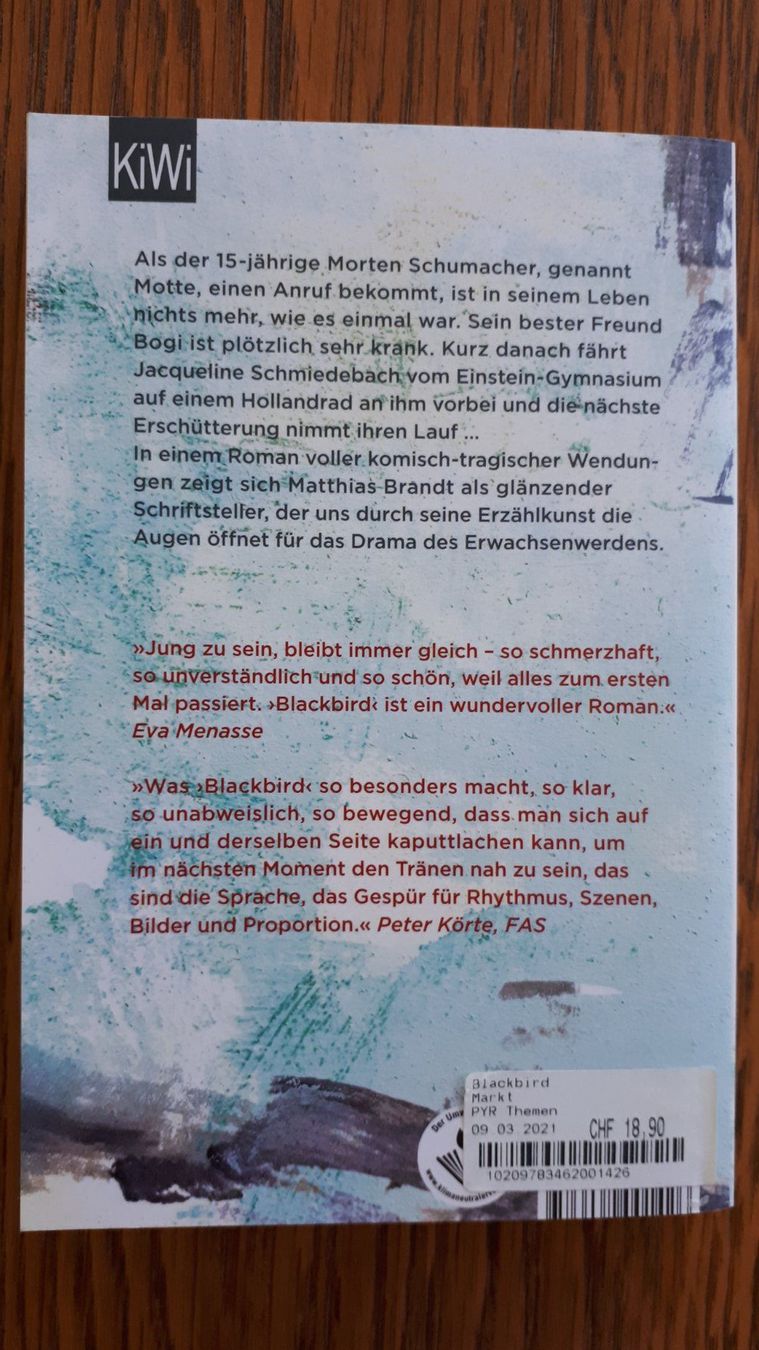 Libri: Matthias Brandt "Blackbird", Roman – Usato da Zürich venduto da Romi169 1