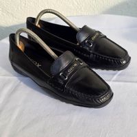 GEOX Respira Damen Mokassins Schwarz Leder 39Vintage Defekt