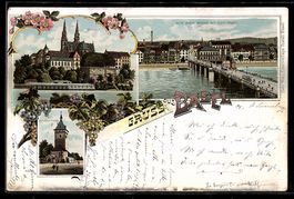 Litho Basel, Pfalz, Alte Rhein-Brücke m