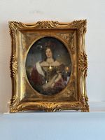 Antikes Ölgemälde auf Leinwand, Königin, Goldrahmen gerahmt