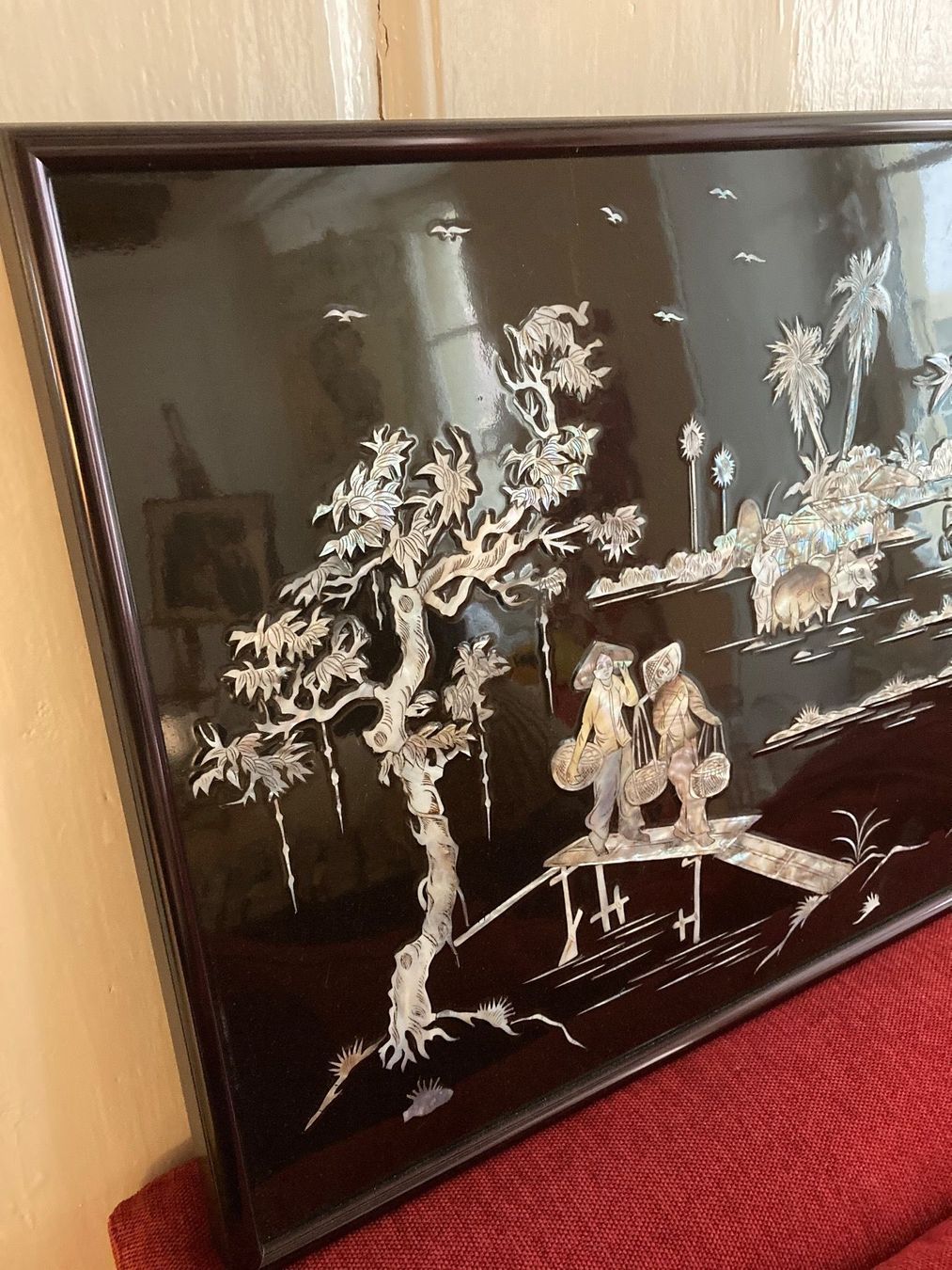 Dipinti: Grand Tableau  asiatique incrusté nacre  / Perlmutt Bild – Usato da La Neuveville venduto da Canelle4 2