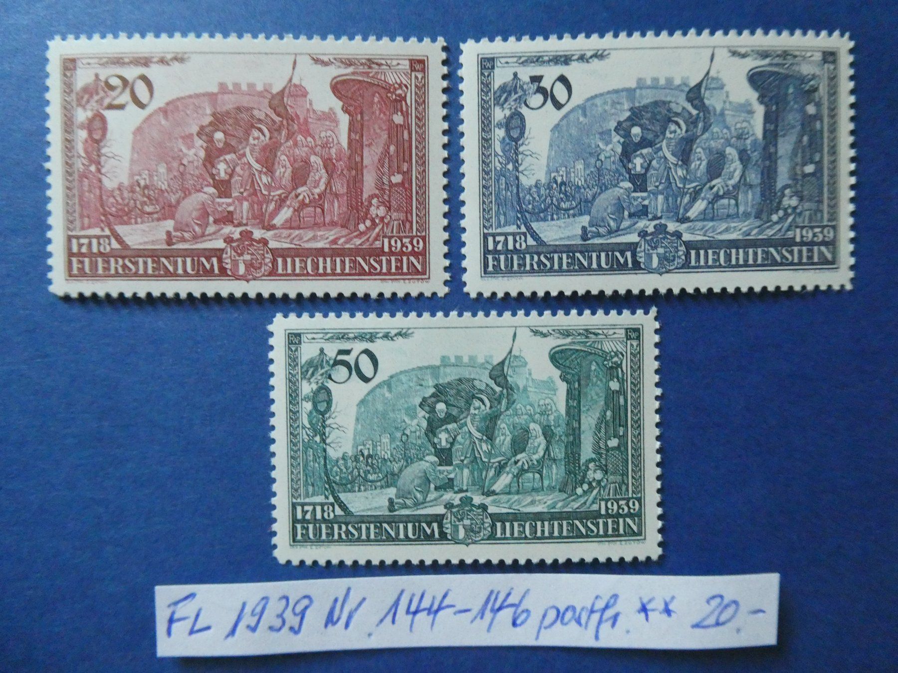 Tutti i francobolli: FL 1939 Nr. 144-146 postfrisch ** – Usato da Lausen venduto da Herbamare01