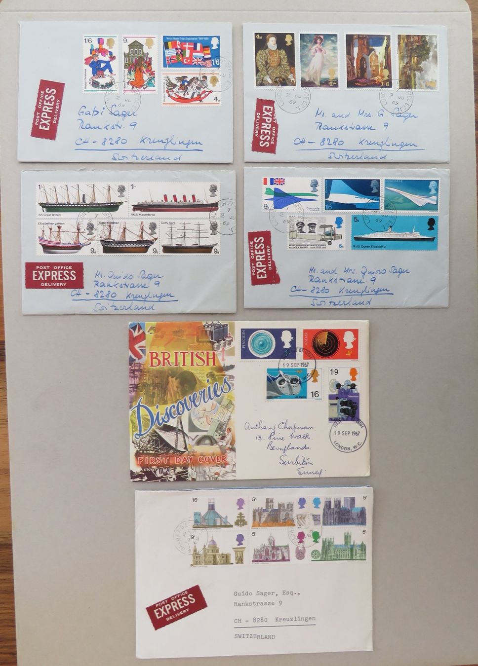 Tous les timbres: 6 Briefe England 1969 – D'occasion à Kreuzlingen par Koi4