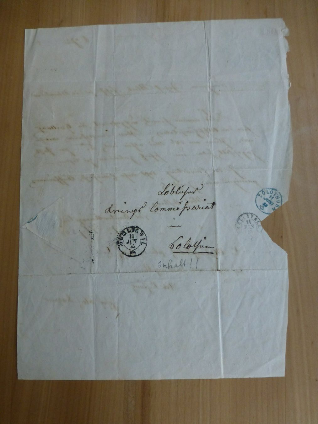 Dokumente: Militär, Solothurn Der Kantons Kriegs Commissar 1855 – Gebraucht aus Bettlach von 1saurer 1