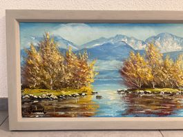 107.5 cm breitx 42.5 cm hoch Ölgemälde See Berge idyllisch