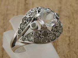 Vintage Ring Silber 800 weisse Steinchen / Gr. 52