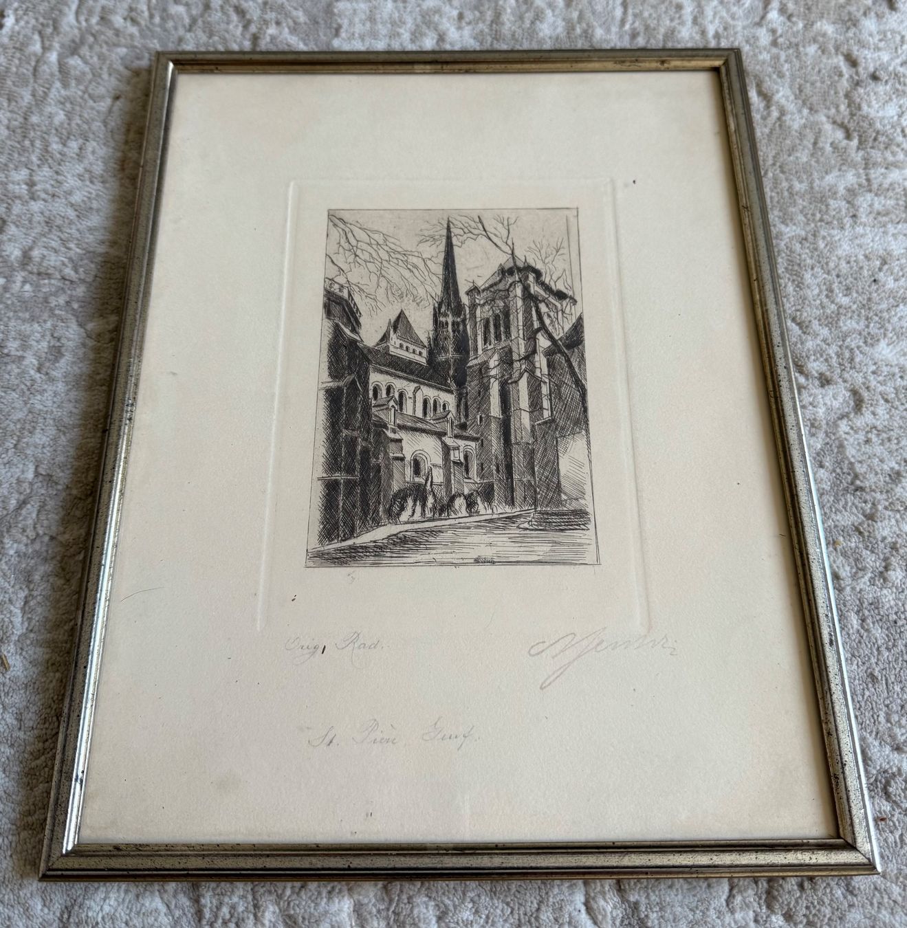 Foto & Immagini: Radierung Stadtansicht mit Kirche, gerahmt – Usato da Wohlen AG venduto da thr_t5x8