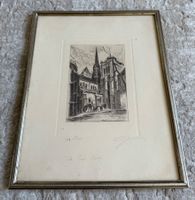 Radierung Stadtansicht mit Kirche, gerahmt