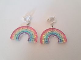 Süsse Regenbogen Glitzer Clip Ohrringe Ohrclips Sommer Neu