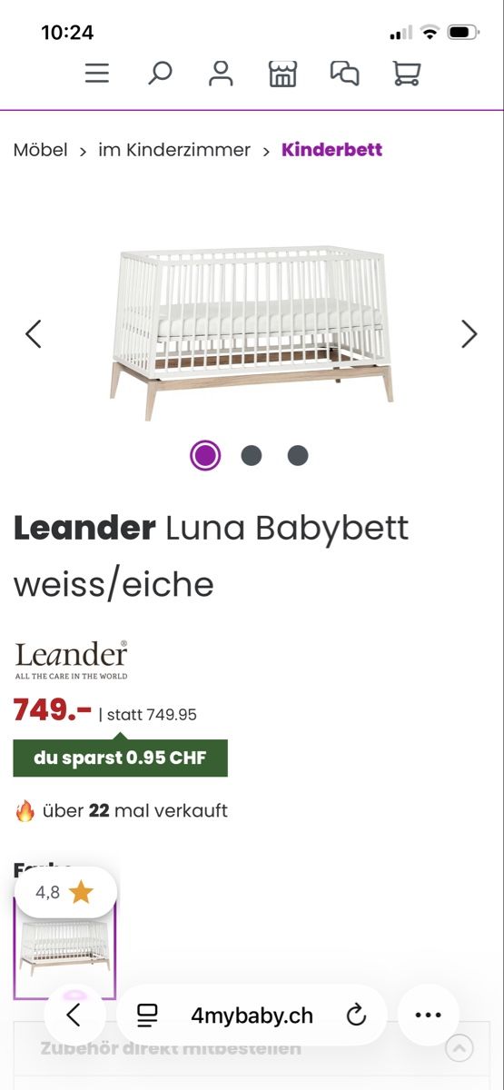 Leander Letti: Kinderbett - Leander Luna Babybett, weiss/Eiche – Usato da Zollikon venduto da sibnin 9