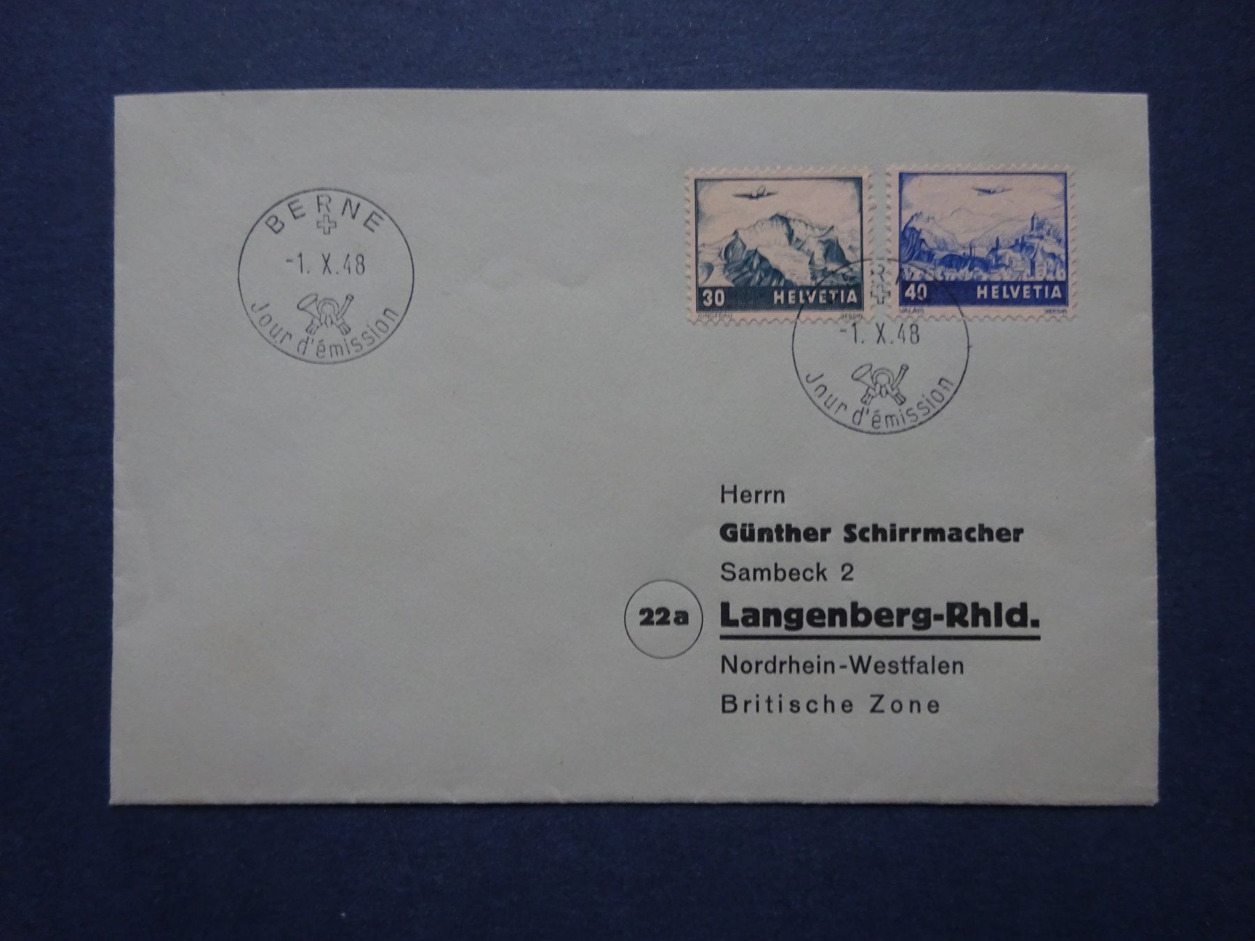 Tutti i francobolli: 1948  F43 - F44 FDC BERNE – Usato da Appenzell-Steinegg venduto da adi1975 1