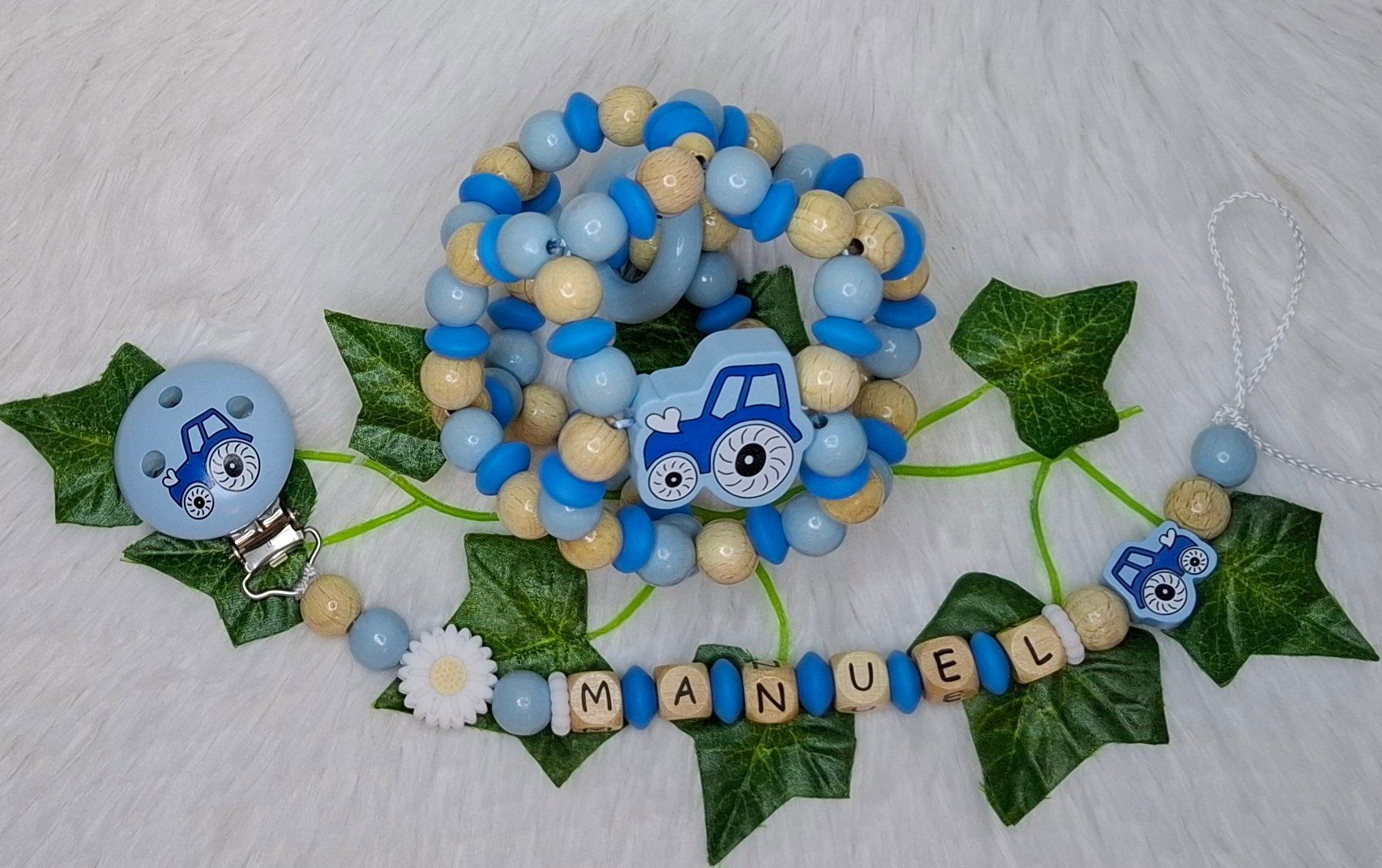 Succhiotti & catenelle porta ciuccio: Set Nuggiketteli + Motorikball Traktor – Nuovo e nell'imballaggio originale da Oberurnen venduto da rotty80