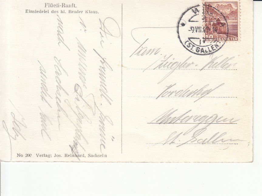 Cartoline postali: Flüeli Ranft 1947 – Usato da Bürglen TG venduto da StampGraf 1