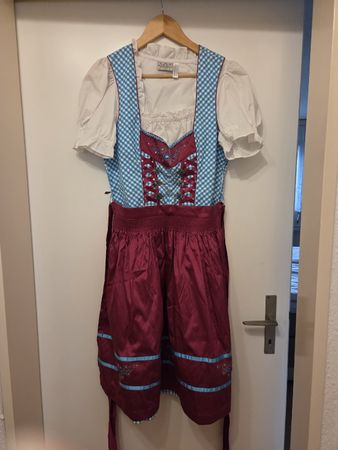 Dirndl Landhaus blau weiss kariert Grösse 40 mit Tasche