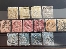 14 "Helvetia assise" belles oblit. dès 1863.