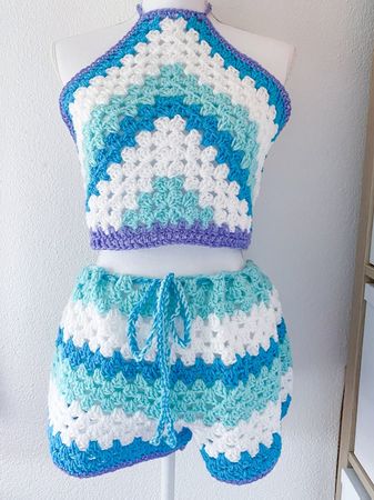 Gehäkeltes Sommer Top + Shorts Set türkis lila mix🌸