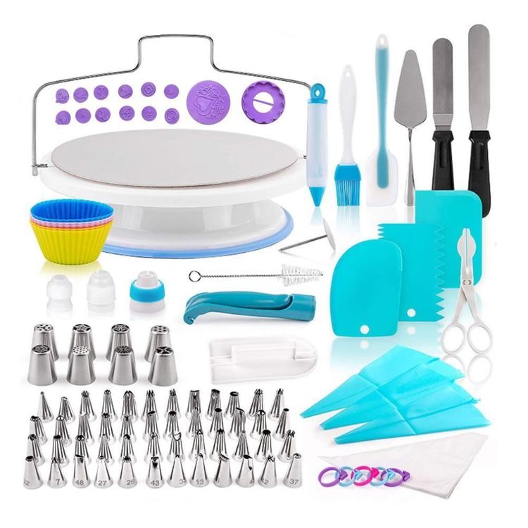 34 Pièces Kit Décoration Gâteau Complet – Plateau Tournant, Poches Douille, 24 Douilles Inox, Spatules, Idéal Pâtisserie Débutant Pro