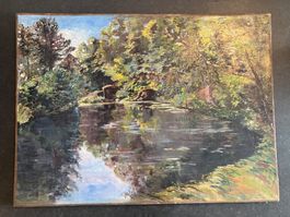 Bild, Gemälde, Fluss, Teich, Gemälde, Natur