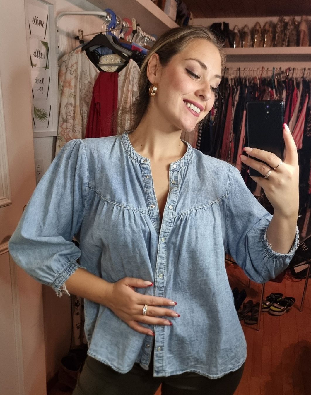 Mango Camicette: Mango Jeansbluse mit Puffärmel, Gr. L/XL – Usato da Wald ZH venduto da CapLux 1