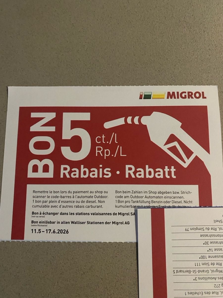 Buoni: Bon de réduction Migrol – Nuovo e nell'imballaggio originale da Chamoson venduto da Pince26