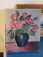 Tableau  'Roses' ,  huile sur toile