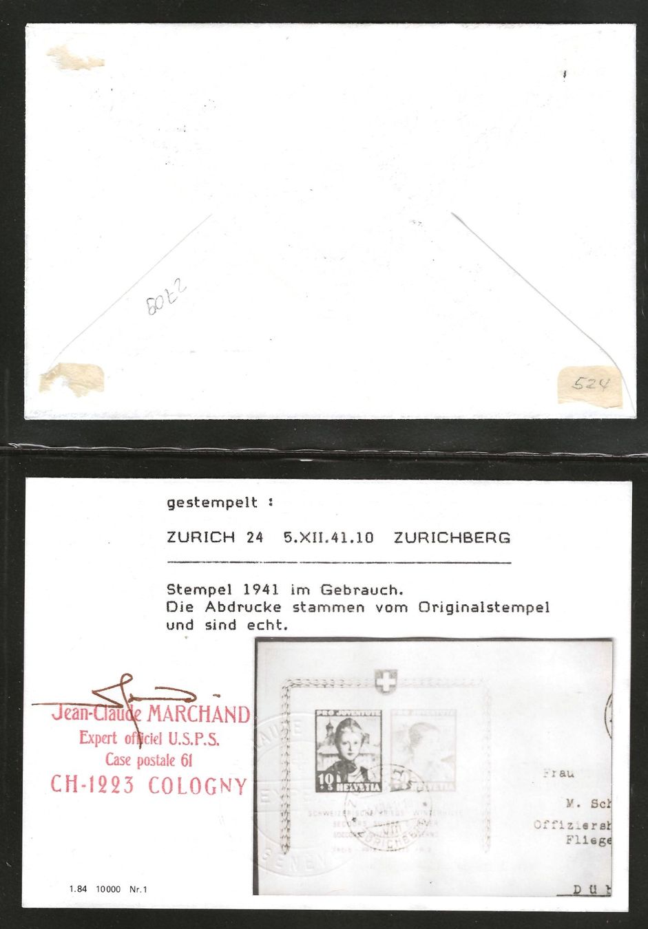 Alle Briefmarken: 1941 : Pro Juventute Block auf Brief - mit Attest – Gebraucht aus Gümligen von Geniusbuy 1