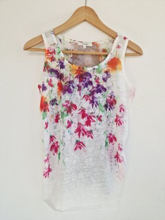 Damen Top KOTON Gr. S Weiss Grau geblümt Rücken transparent