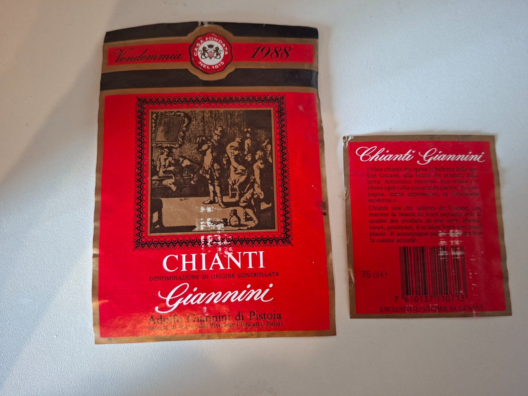 Vins: Etikette Chianti Giannini 1988 – D'occasion à Erlinsbach par pfunky