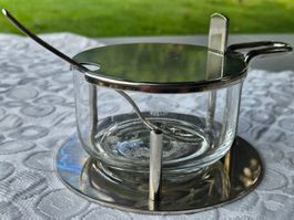 Antikes Glas-Zuckerdose mit Löffel