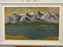 Grosses Gemälde Alpenlandschaft mit See E. Burri 85  