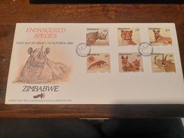 Enveloppe Premier Jour Zimbabwe 1989- Espèces Menacées!