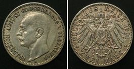 OLDENBURG 2 Mark 1901 A FRIEDRICH AUGUST Silber SELTEN! f.vz
