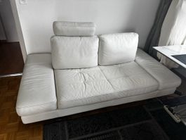 Design Leder-Sofa / Bett-Sofa, cremeweiss (kleiner)