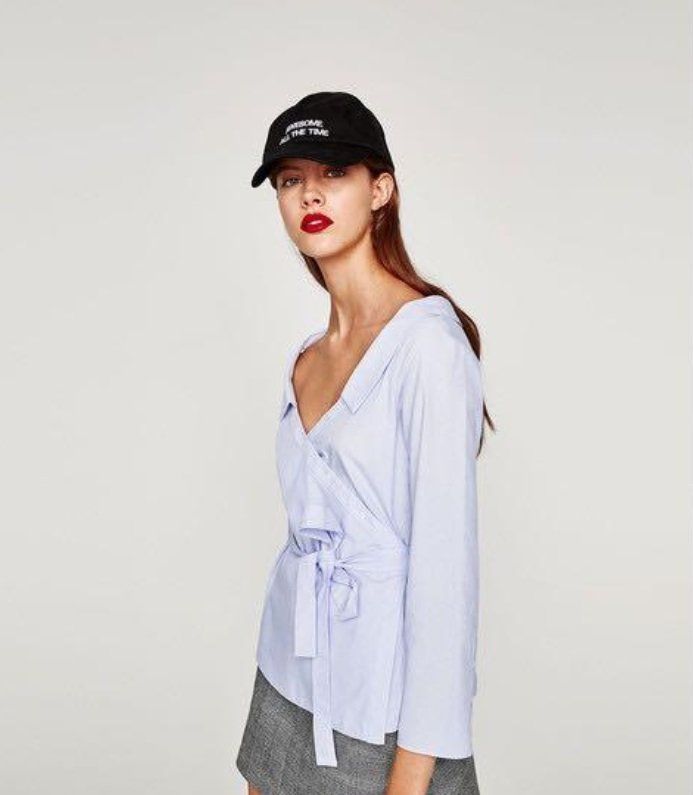 Zara Camicette: Zara Wickelbluse Hemd Hemdbluse Baumwolle hellblau – Nuovo (secondo la descrizione) da Rotkreuz venduto da ILURENA 2