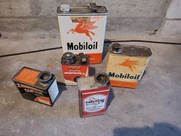 5 alte Blechkanister Mobiloil Molykote Valvring Centaur