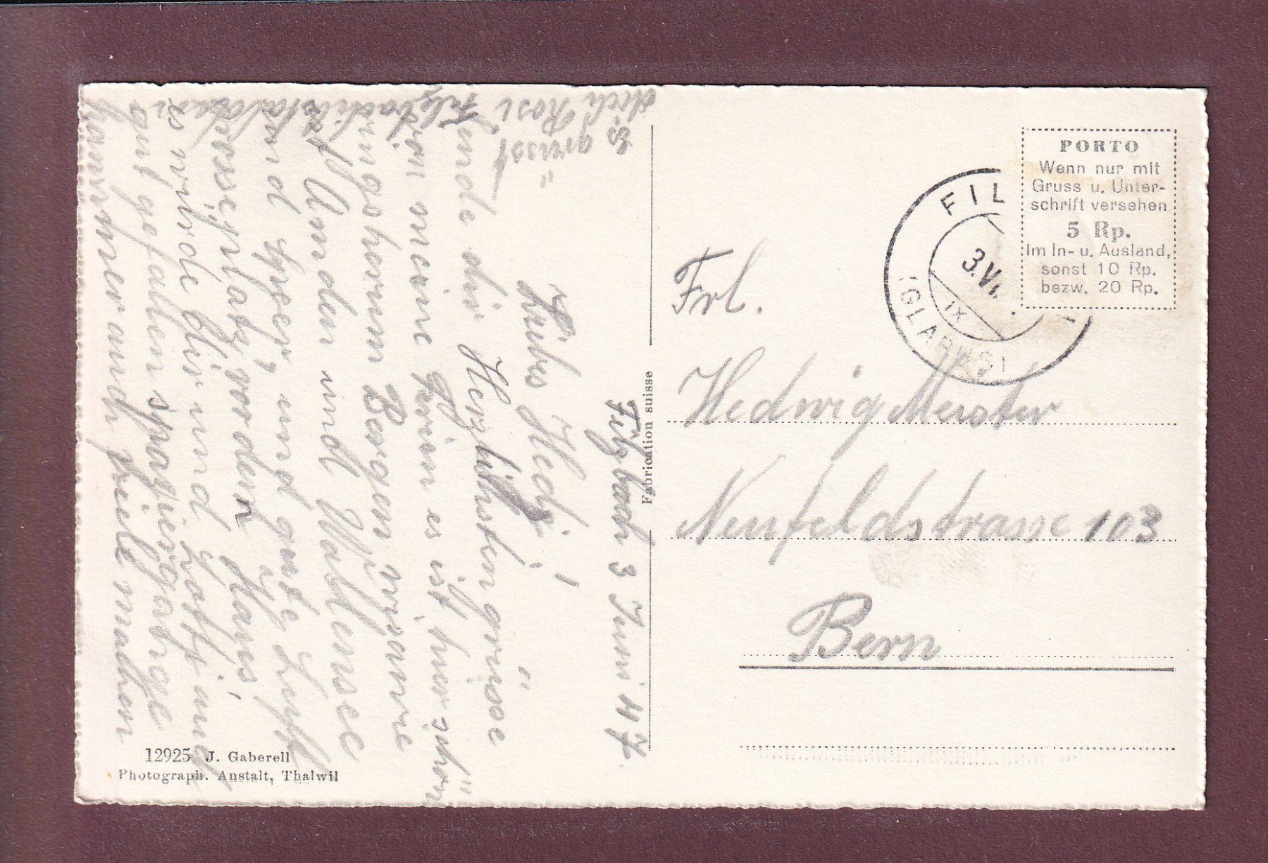Ansichtskarten: LIHN - Filzbach - 1947 – Gebraucht aus Pully von nicecards 1