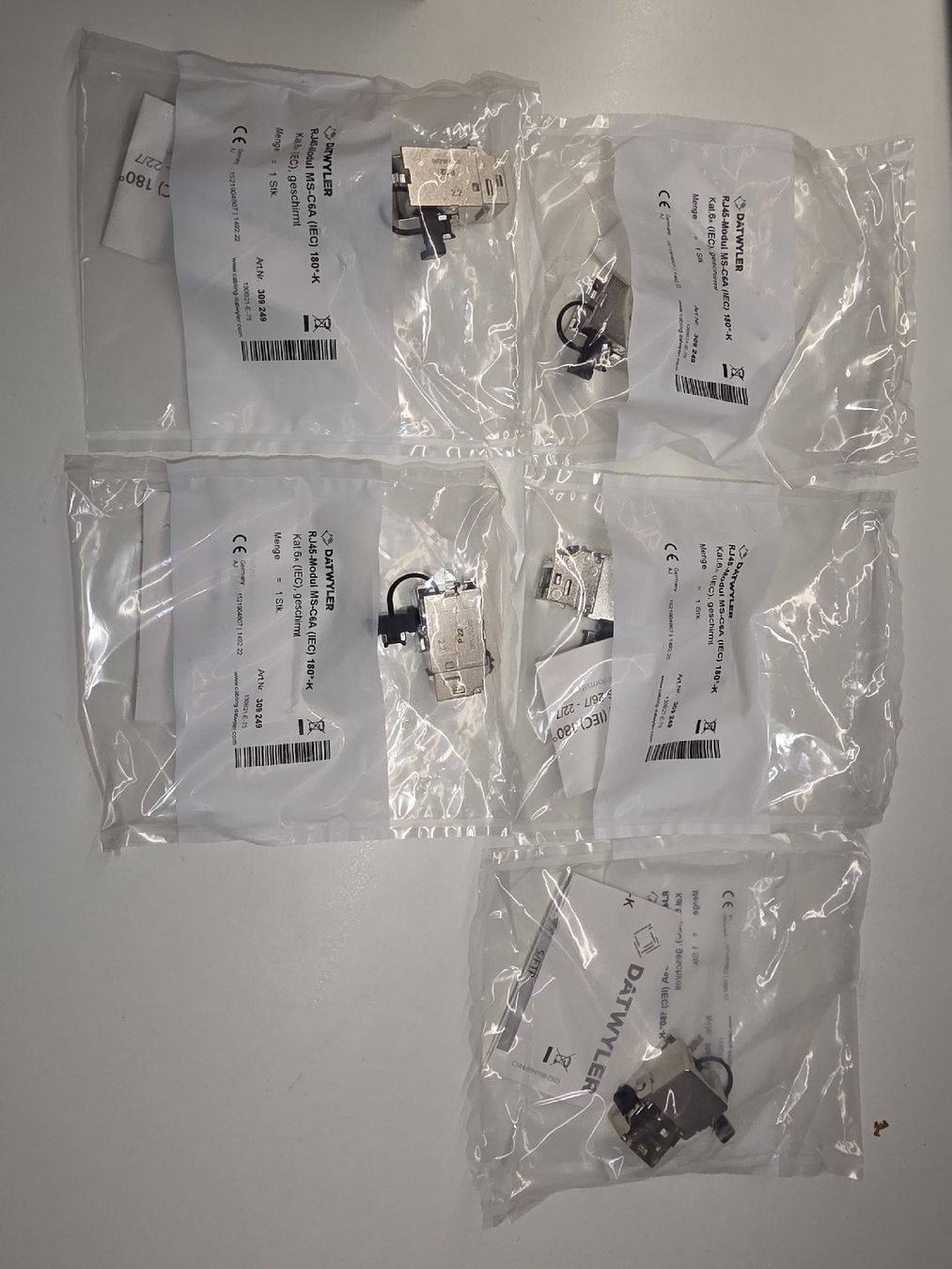 Datwyler RJ45-Module MS-C6A 180°-K Kat6a 5x (Neu und originalverpackt ...