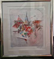 Eishockeyspieler vor Stadtlandschaft 80 x 87 cm