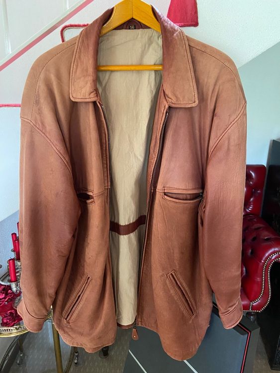 Weiche weite Herren Lederjacke viele Taschen, Grösse 50 52