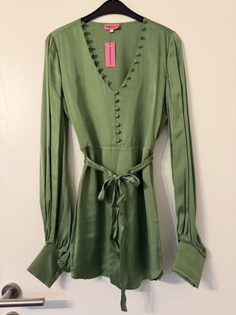 Abito satin manica lunga verde acido Martina Ravotti