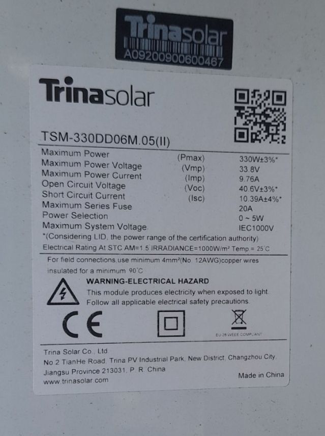 Dispositivi a energia solare: 1 Stück Solar Module TrinaSolar 330W Black – Usato da Neuenkirch venduto da Baumixx 2