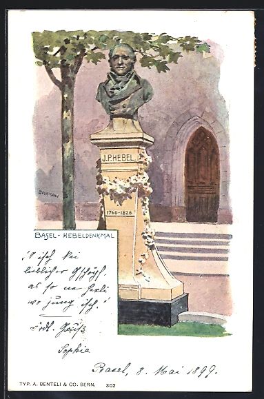 Cartoline postali: Künstler-AK Basel, J. P. Hebeldenkmal – Usato da Berlin venduto da bartko-reher