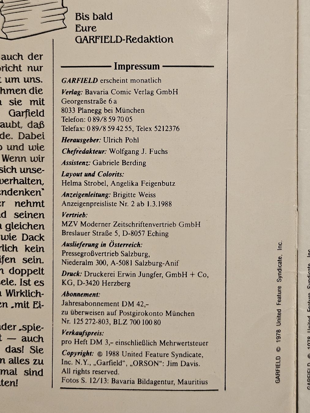 Fumetti: Garfield Comic Nr. 10/88, #WT18 – Usato da Oberdorf BL venduto da BaldenEagle 1