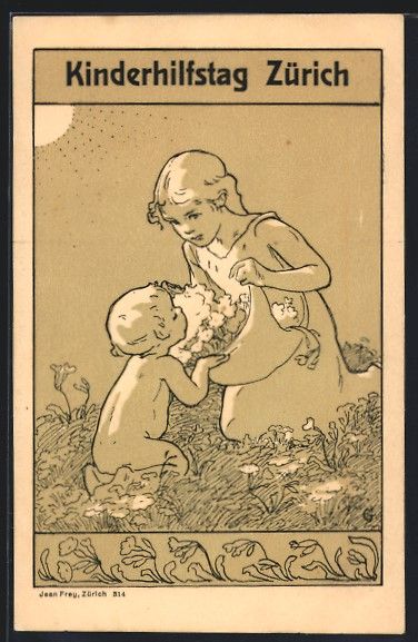 Cartoline postali: Zürich, Kinderhilfstag, Mädchen pflüc – Usato da Berlin venduto da bartko-reher