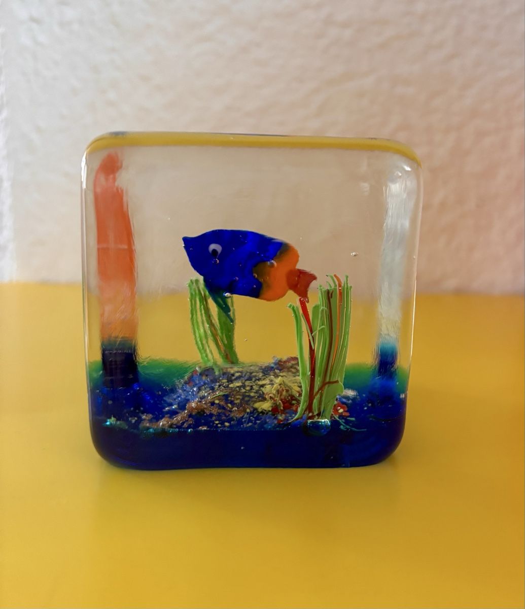 Murano Bicchieri: Murano Briefbeschwerer Würfel Aquarium – Usato da Mellingen venduto da villapepa