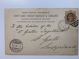 Postkarte von Nottingham nach St. Gallen 04.01.1886