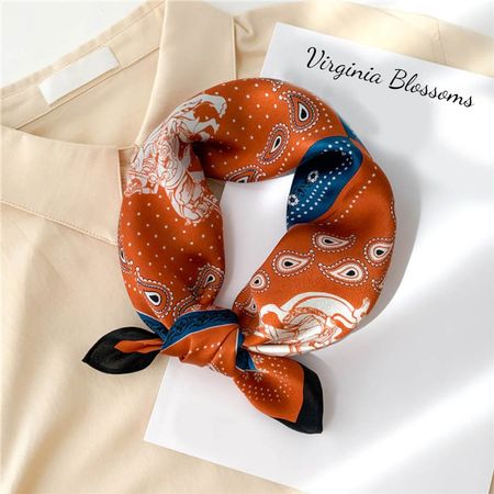 New 53cm Silk Scarf, Paisley Blue Orange Men's Scarf Bandana